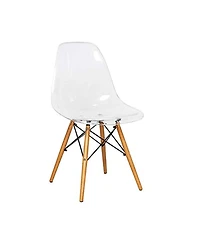 LeisureMod Cresco Modern Molded Acrylic Dining Chair Set of with Eiffel Base and Beech Wood Dowel Legs Ergonomic Curved Seat Accent Side