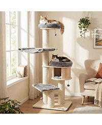 Cozito 4-Layer Wooden Cat Tree Condo Activity Tower with Sisal Posts