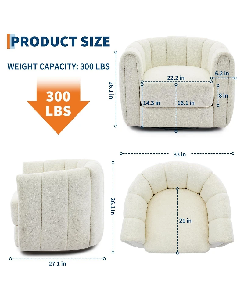 homfan Modern 360 degrees Swivel Barrel Accent Chair Set of 2 Soft Stuffed Fabric Striped Backrest Lounge for Living Room Bedroom Reading Nook