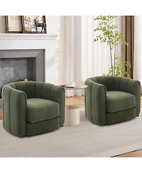 homfan Modern 360 degrees Swivel Barrel Accent Chair Set of 2 Soft Stuffed Fabric Striped Backrest Lounge Chair for Living Room Bedroom Reading Nook