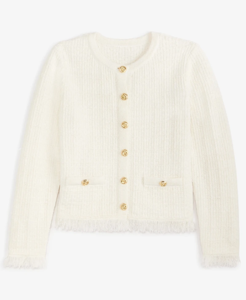 I.n.c. International Concepts Petite Frayed Button Down Textured-Knit Cardigan, Macy's Exclusive