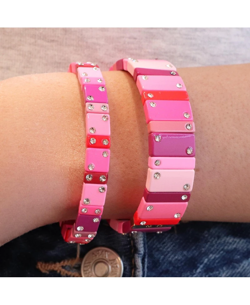 The Lovery Hot Pink Domino Stretch Bracelet 14K Gold-Plated Over Brass 16 millimeters