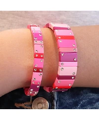 The Lovery Hot Pink Domino Stretch Bracelet 14K Gold-Plated Over Brass 16 millimeters