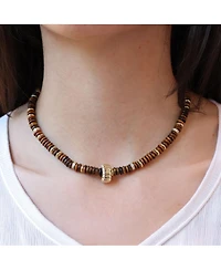 The Lovery Tigers Eye Bead Rondel Necklace 18K Gold Plated Over Brass