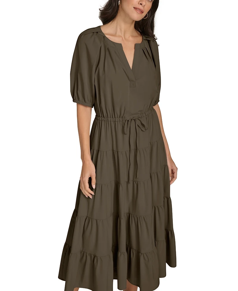 Calvin Klein V-Neck Elastic Waistband Midi Dress
