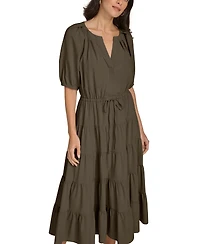 Calvin Klein V-Neck Elastic Waistband Midi Dress