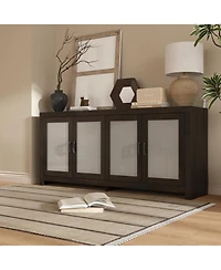 Homsee Tall Storage Cabinet with Acrylic Doors - 71-Inch Wide Espresso Brown Display Cabinet | 4-Door Organizer for Living Room, Bedroom