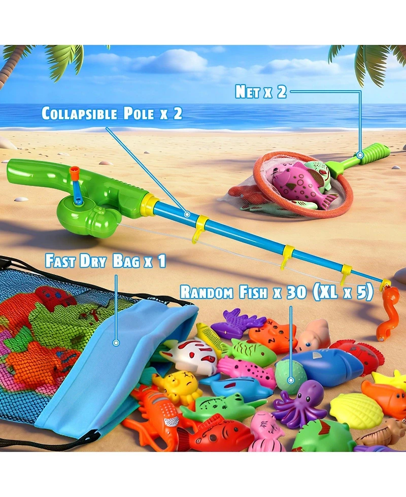 Gnuadz 30 Fishes Fishing Game Water Table Bathtub Pool Toy Pole Rod Net Floating Fish Bath Gift
