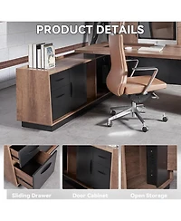logicfox Adjustable Width 70.8 to 78.74IN L Shape Executive Office Desk with Cabinets