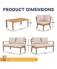 Asagikoiai 4 Piece Aluminum Patio Sectional Set with Cushions and Coffee Table