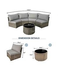 Asagikoiai 5-Piece Half-Moon Wicker Outdoor Patio Sectional Sofa Set with Table