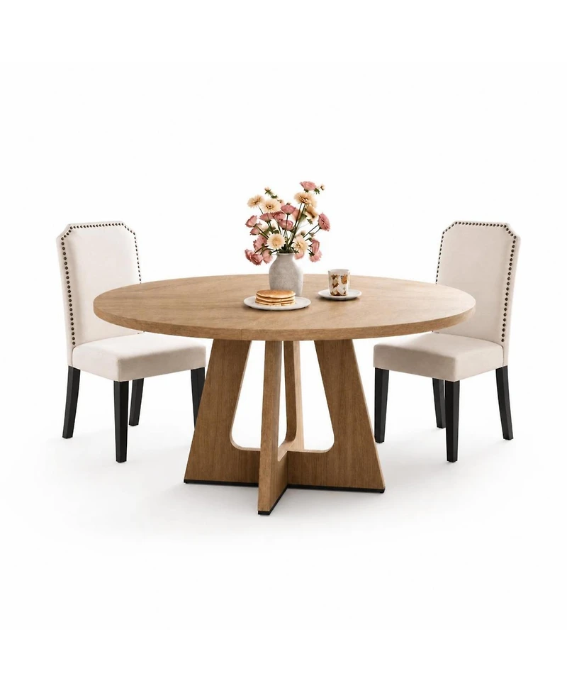 homfan 3-Piece Round Dining Table Set with 2 Chairs, 47.2" Space-Saving Kitchen Table for 4-6, Table and Beige Chairs