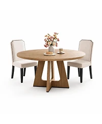 homfan 3-Piece Round Dining Table Set with 2 Chairs, 47.2" Space-Saving Kitchen Table for 4-6, Table and Beige Chairs