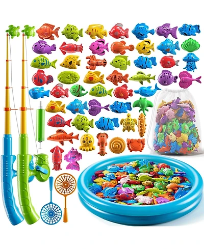Gnuadz Fishing Game Pool Toy with Rod Net Floating Fish for Kids