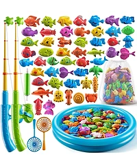 Gnuadz Fishing Game Pool Toy with Rod Net Floating Fish for Kids
