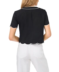 CeCe Women's Short-Sleeve Contrast Scallop Jacket