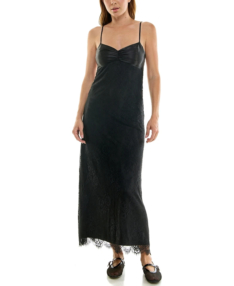 Beauty & Grace Juniors' satin ruched-bust maxi dress