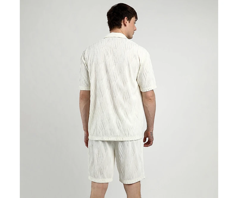 Campus Sutra Men's Ivory White Self-Design Wave Co-Ord Set
