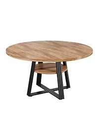 gaomon Round Dining Table for 4-6, 42" Farmhouse Kitchen Table with Storage, Circle Dinner Tables for Kitchen, Dining Room