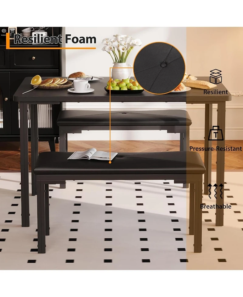 gaomon 3-Piece Dining Set for 4 with Upholstered Benches, Rectangular Table