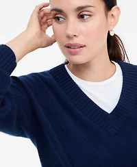 Petite Cashmere V-Neck Relaxed Pullover, Created for Macy's