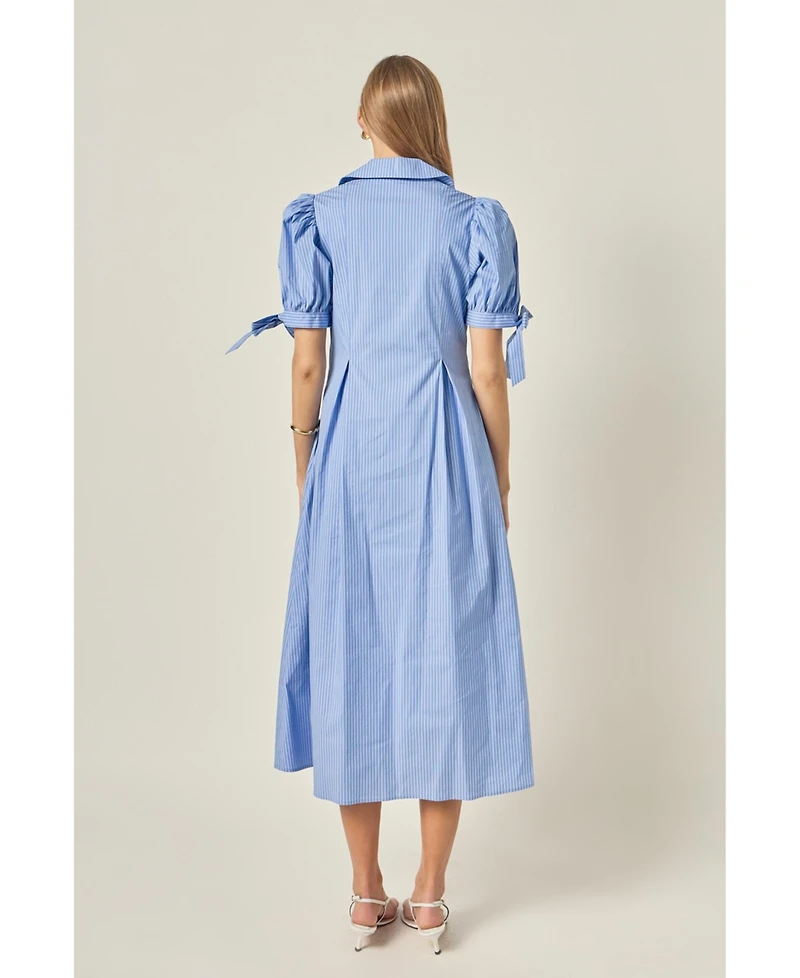 English Factory Women's Flower Trim Striped Midi Dress