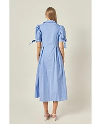 English Factory Women's Flower Trim Striped Midi Dress