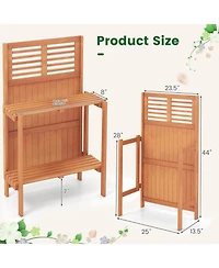 Sugift Folding Garden Potting Bench with 2 Tier Storage Shelves and Teak Oil Finish
