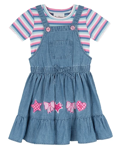 Rare Editions Girls' 2T-6X Short-Sleeve T-Shirt and Jumper, 2-Piece Set