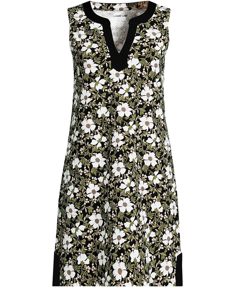 Lands' End Plus Cotton Jersey Notch Neck Dress