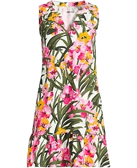 Lands' End Women's Sleeveless Cotton Jersey Notch Neck Flounce Dress