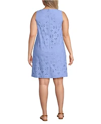 Lands' End Plus Sleeveless Eyelet Shift Above the Knee Dress