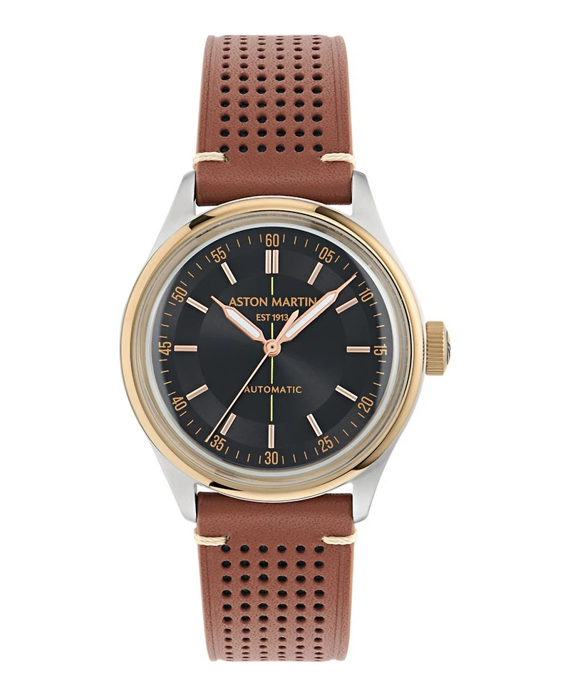 Aston Martin F1 Men's Automatic Black Leather Strap Watch 39mm
