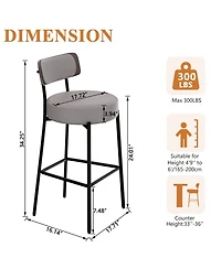 Dyhome 24 inches Bar Stools Set of 2, Counter Height Bar Stools with Leather Pad Wood Back
