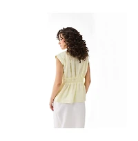 Reistor Women's V-neck Linen Overlap Top