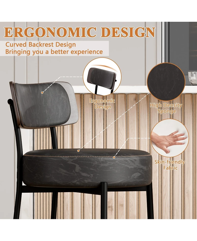 Dyhome 24 inches Bar Stools Set of 3, Counter Height with Leather Pad Wood Back