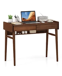 Slickblue Writing Desk with Wicker Drawers and Open Shelf Storage
