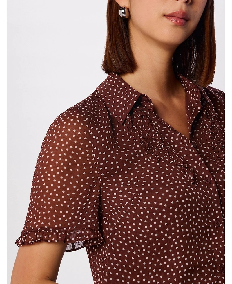 Whistles Women's Polka Dot Sheer Sleeve Shirt