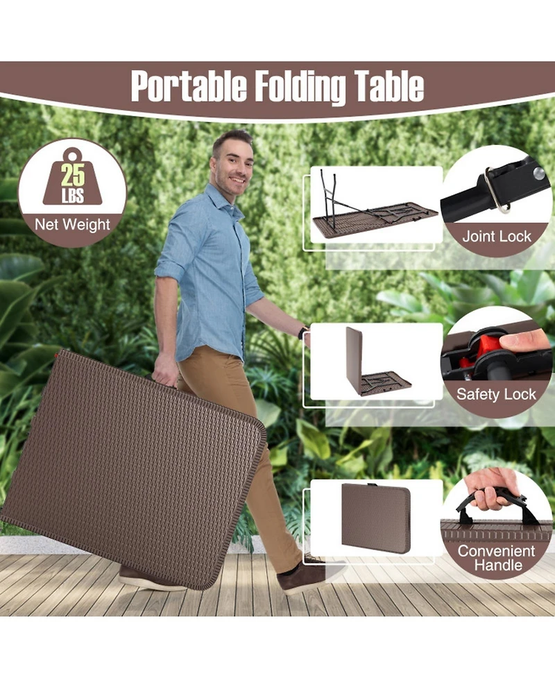 Sugift 6 Feet Portable Folding Table with Rattan-Look Hdpe Top and Lock