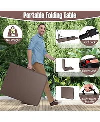 Sugift 6 Feet Portable Folding Table with Rattan-Look Hdpe Top and Lock