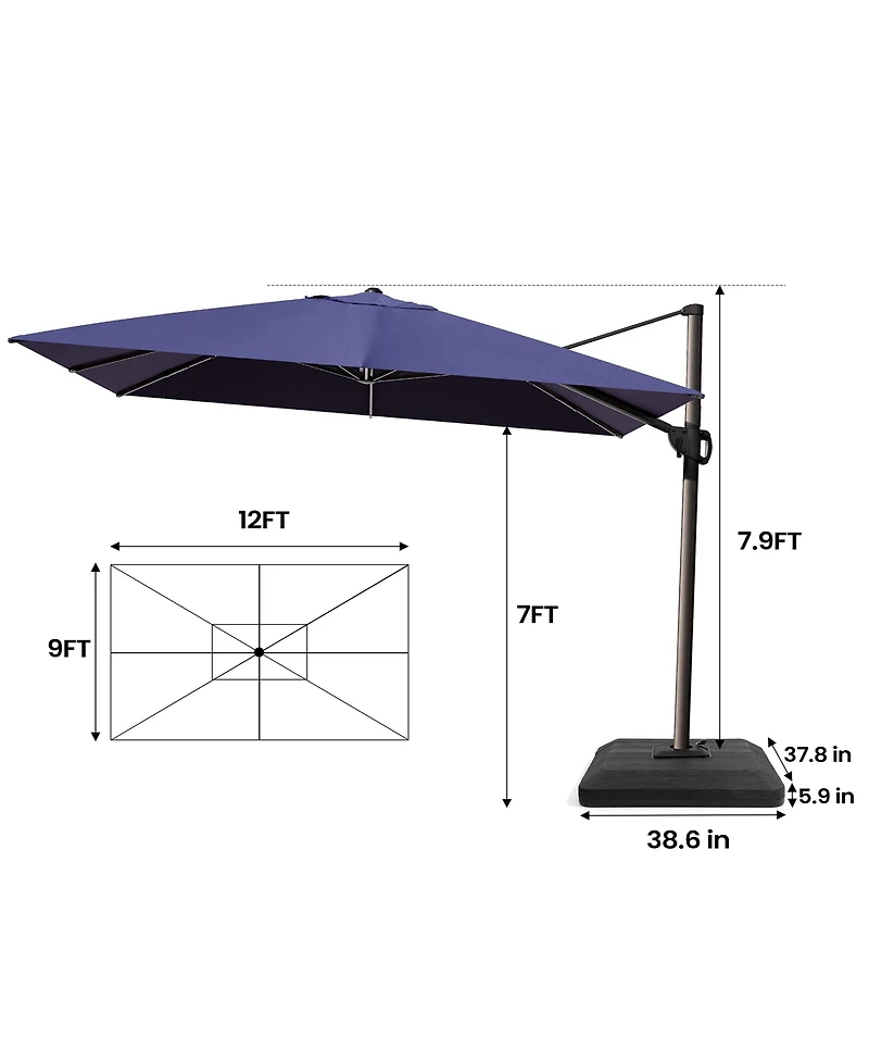 Pellebant Outdoor Patio 9X12Feet Aluminum Cantilever Umbrella With Umbrella Base