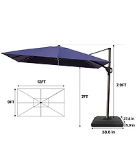 Pellebant Outdoor Patio 9X12Feet Aluminum Cantilever Umbrella With Umbrella Base