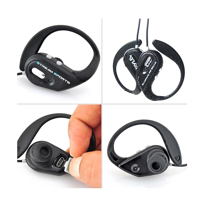 Pyle Waterproof Bluetooth Sports Headphones, Wireless Ear-Hook Earbuds with Mic, Rechargeable Battery