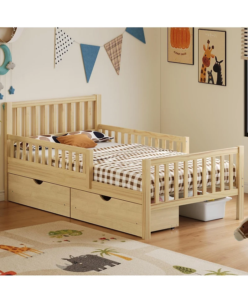 Streamdale Furniture Twin Wood Platform Bed With Rails and 2 Drawers