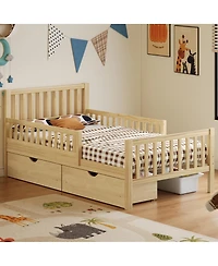 Streamdale Furniture Twin Wood Platform Bed With Rails and 2 Drawers