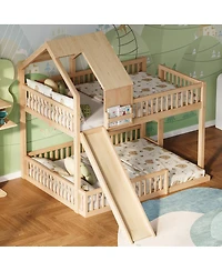 Streamdale Furniture Wood Floor House Bunk Bed with Slide and Ladder