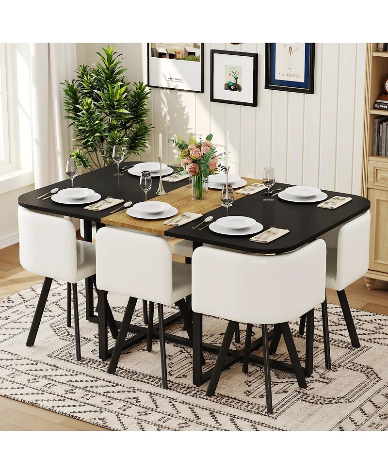 Streamdale Furniture 7 Piece Modern Dining Set and Wood Table with 6 Faux Leather Chairs