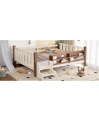 Streamdale Furniture Full Size Floor Bed with Storage Bookcases, Stairs, and Guardrails
