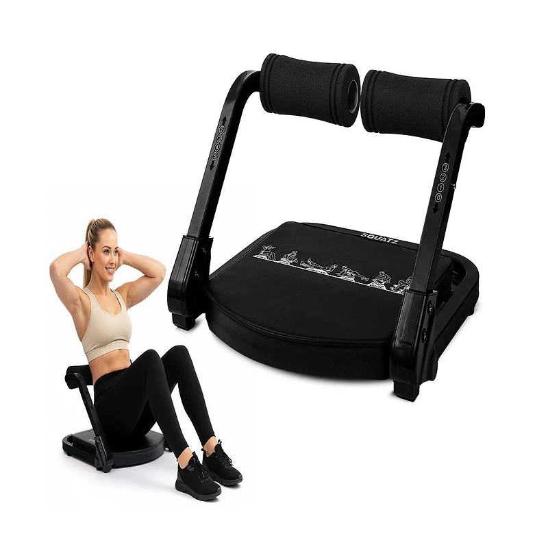 Squatz Ab Machine for Core Workout, Adjustable Sit-Up Trainer with Auto Rebound, 3 Resistance Levels