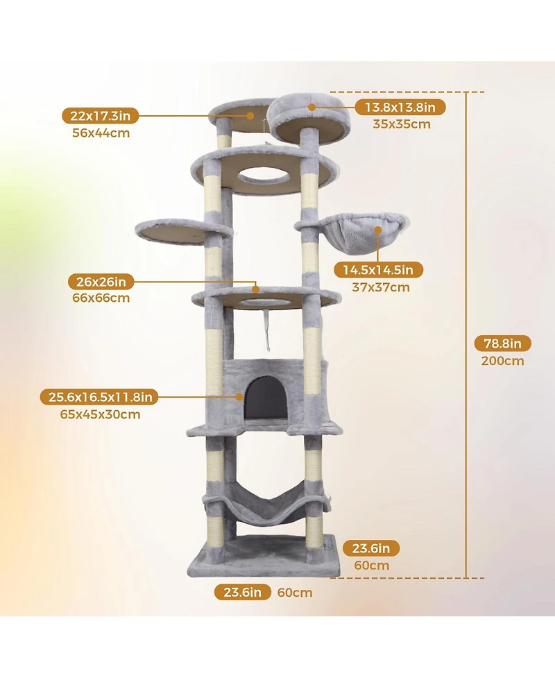 Streamdale Furniture 78.8" Cat Tree Tower with Large Condo, Hammock, and Scratching Posts